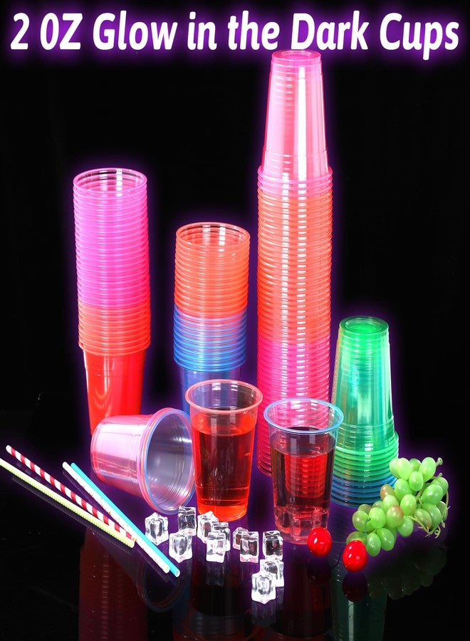 LIQWEI 200 Pack Plastic Neon Cups 12 Oz, Disposable Glowing Party Cup Clear Neon Colors Blacklight Parties Light Up Cup Colorful Plastic Cups for Parties Carnivals Birthday Rave Party - Image 4